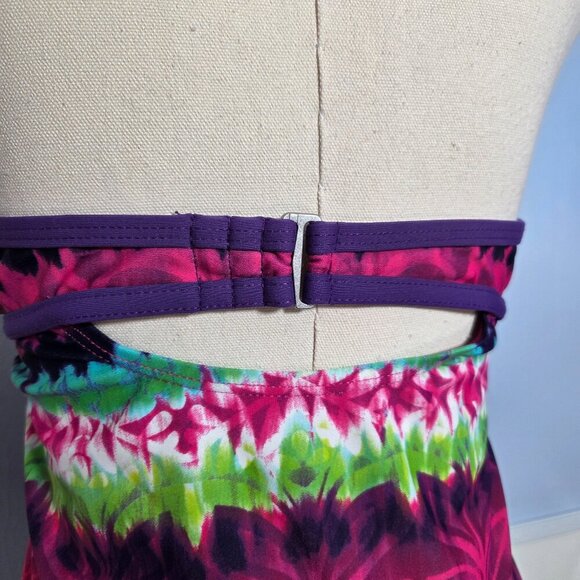 Athleta LT Pink Green Striped Floral Halter Tie Open Back Bathing Suit Top - Picture 6 of 10